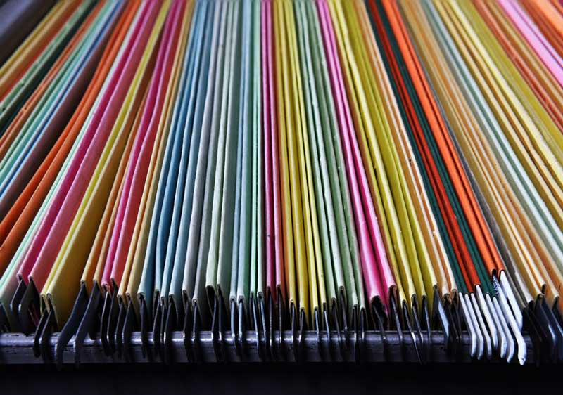multicolored file folders, close up