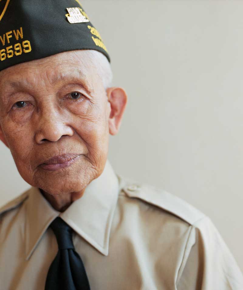 A WWII Veteran looking at the camera