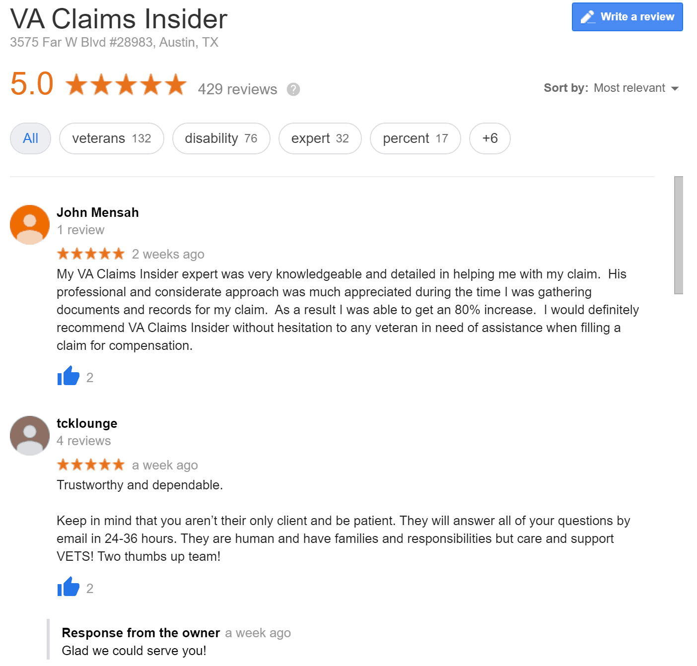 Honest VA Claims Insider Reviews VA Claims Insider Google Reviews 1