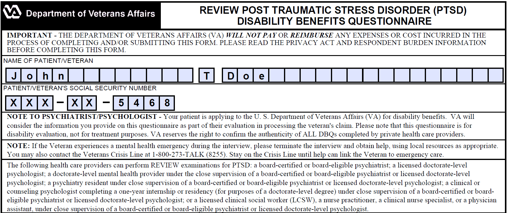 PTSD DBQ Review Form