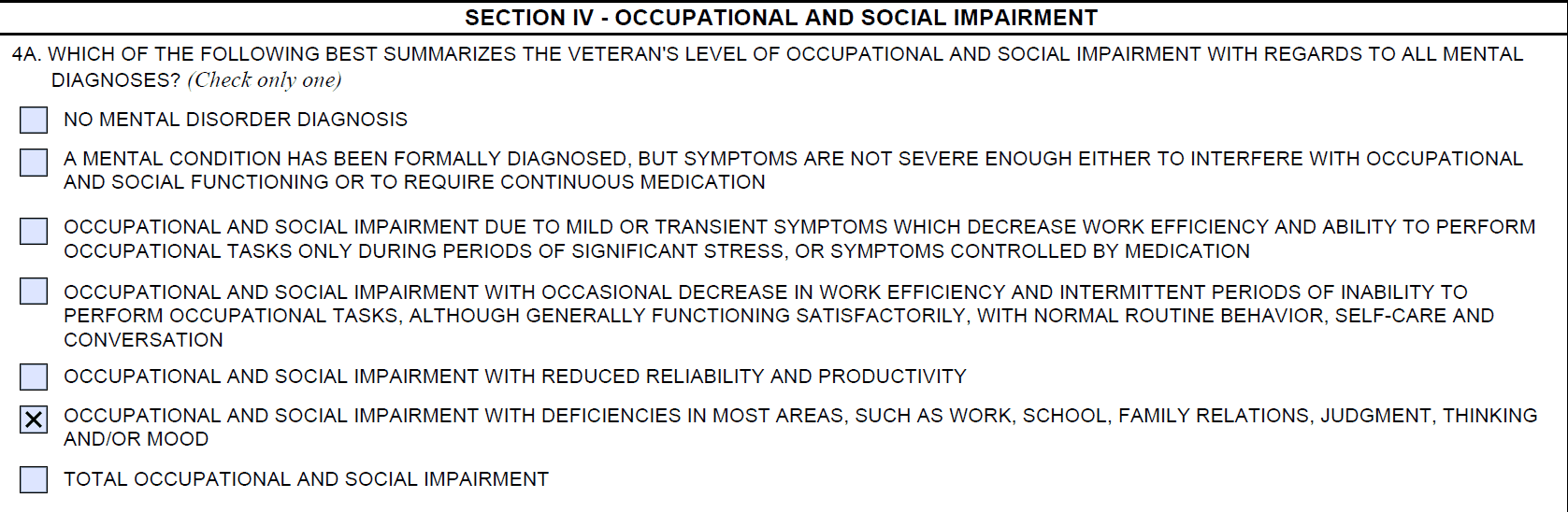 PTSD Review DBQ - Occupational and Social Impairment