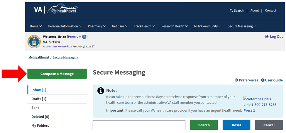MyHealtheVet Secure Messenging Service