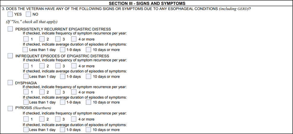 GERD DBQ Symptoms