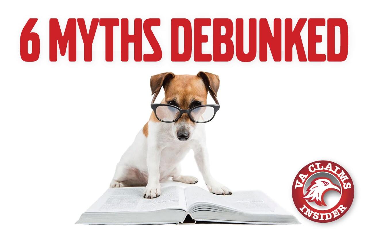 cute dog wearing glasses looking at a book with the text 6 myths debunked