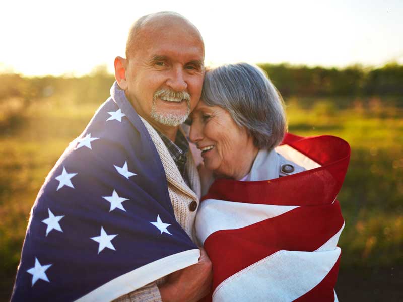 Couple wrapped in U.S. flag